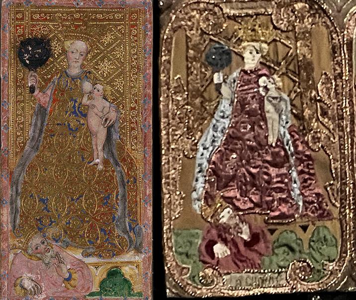 Broderie et tarot dame avec enfant pietinant un roi