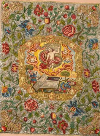 Figure 5 : bannière du saint sacrement ou des expositions avec la scène de la résurrection.